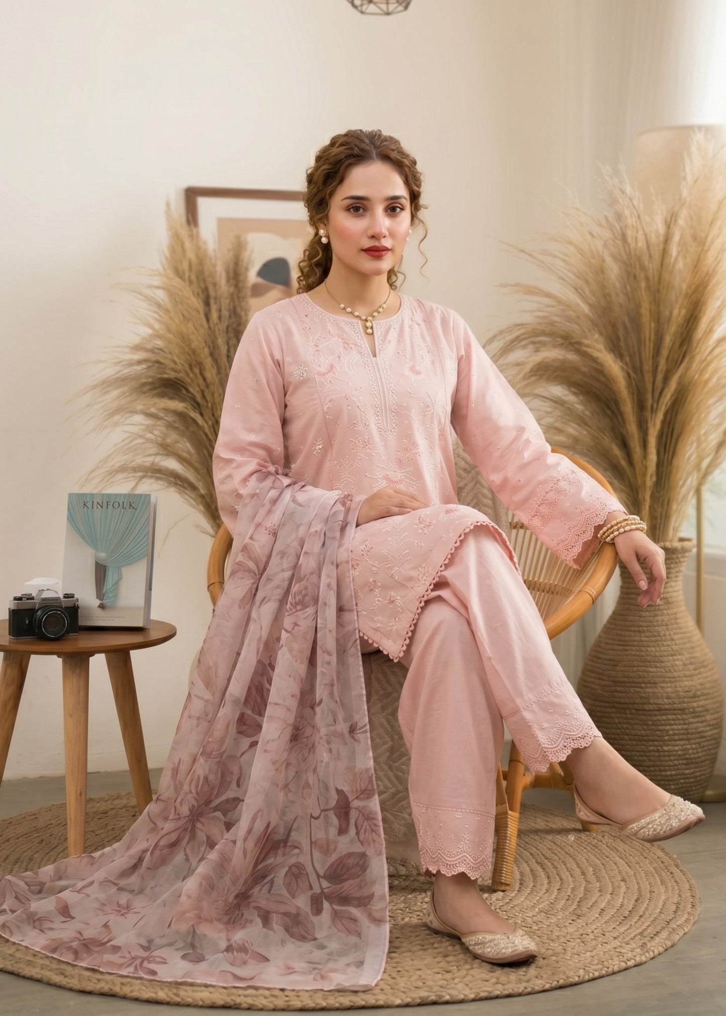 Pink Embroidered Cotton Pakistani Suit Online in Dubai DXB UAE Abudhabi Meena Bazaar