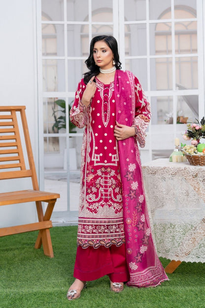 Pink Embroidered Festive Lawn Shirt and Dupatta Online in Dubai UAE Abudhabi Ajman Sharjah