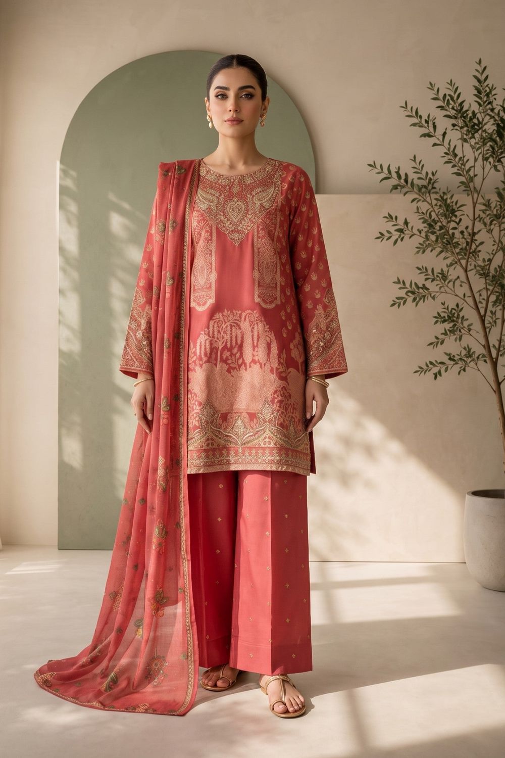 Pink Embroidered Jacquard Pakistani Suit Online in Dubai UAE Abudhabi Ajman Sharjah