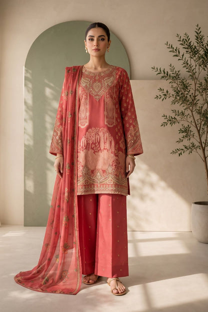 Pink Embroidered Jacquard Pakistani Suit Online in Dubai UAE Abudhabi Ajman Sharjah