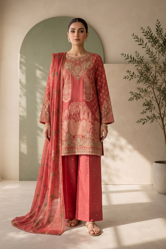 Pink Embroidered Jacquard Pakistani Suit Online in Dubai UAE Abudhabi Ajman Sharjah