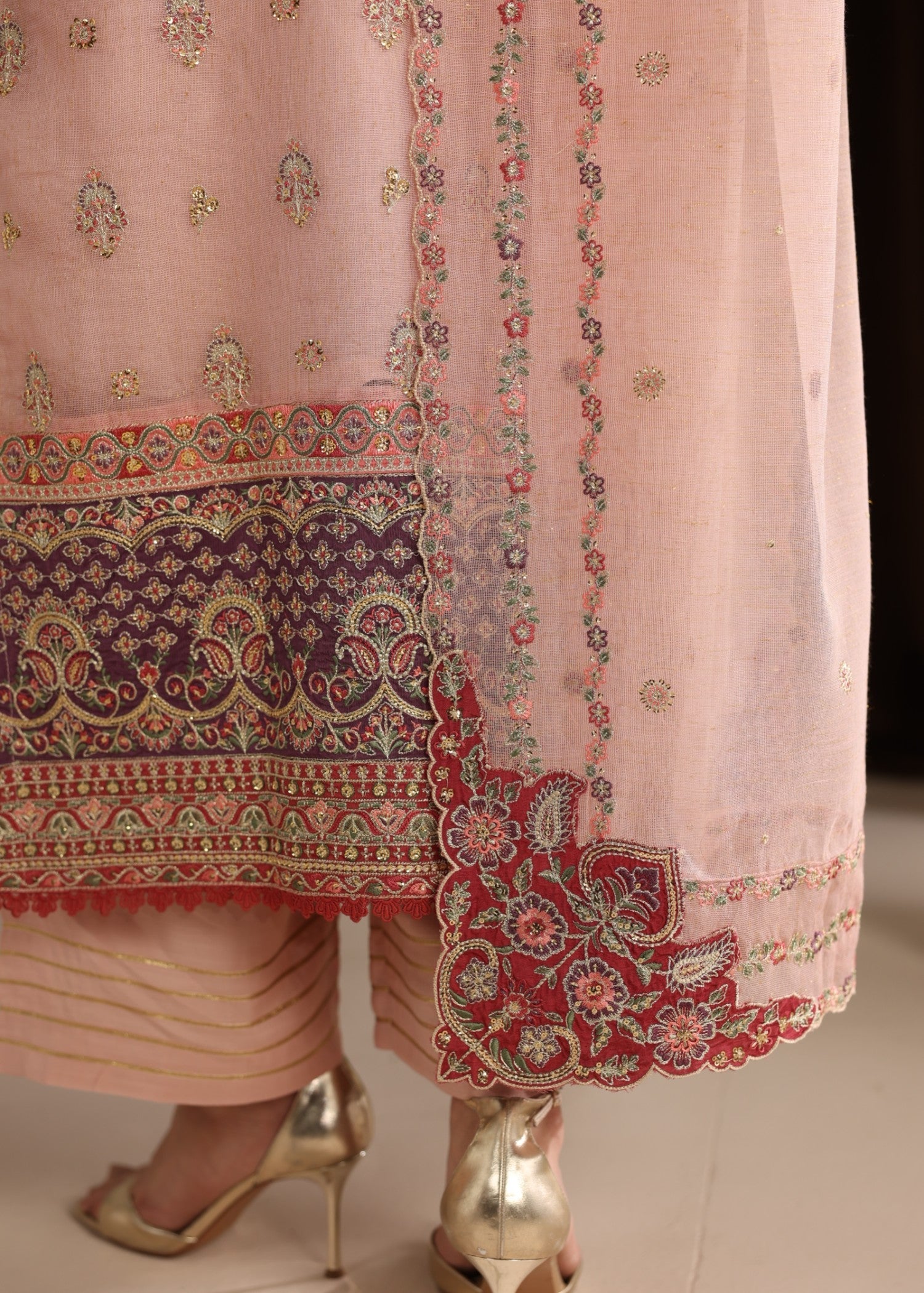 Pink Embroidered Khaddi Net Dress Material Online in Sri Lanka India Australia