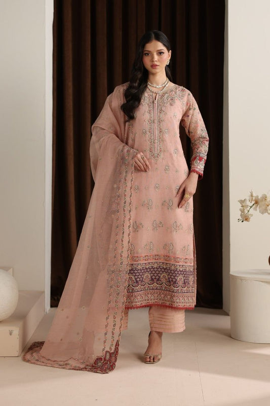 Pink Embroidered Khaddi Net Partywear Suit Online in Dubai UAE Abudhabi Ajman Sharjah