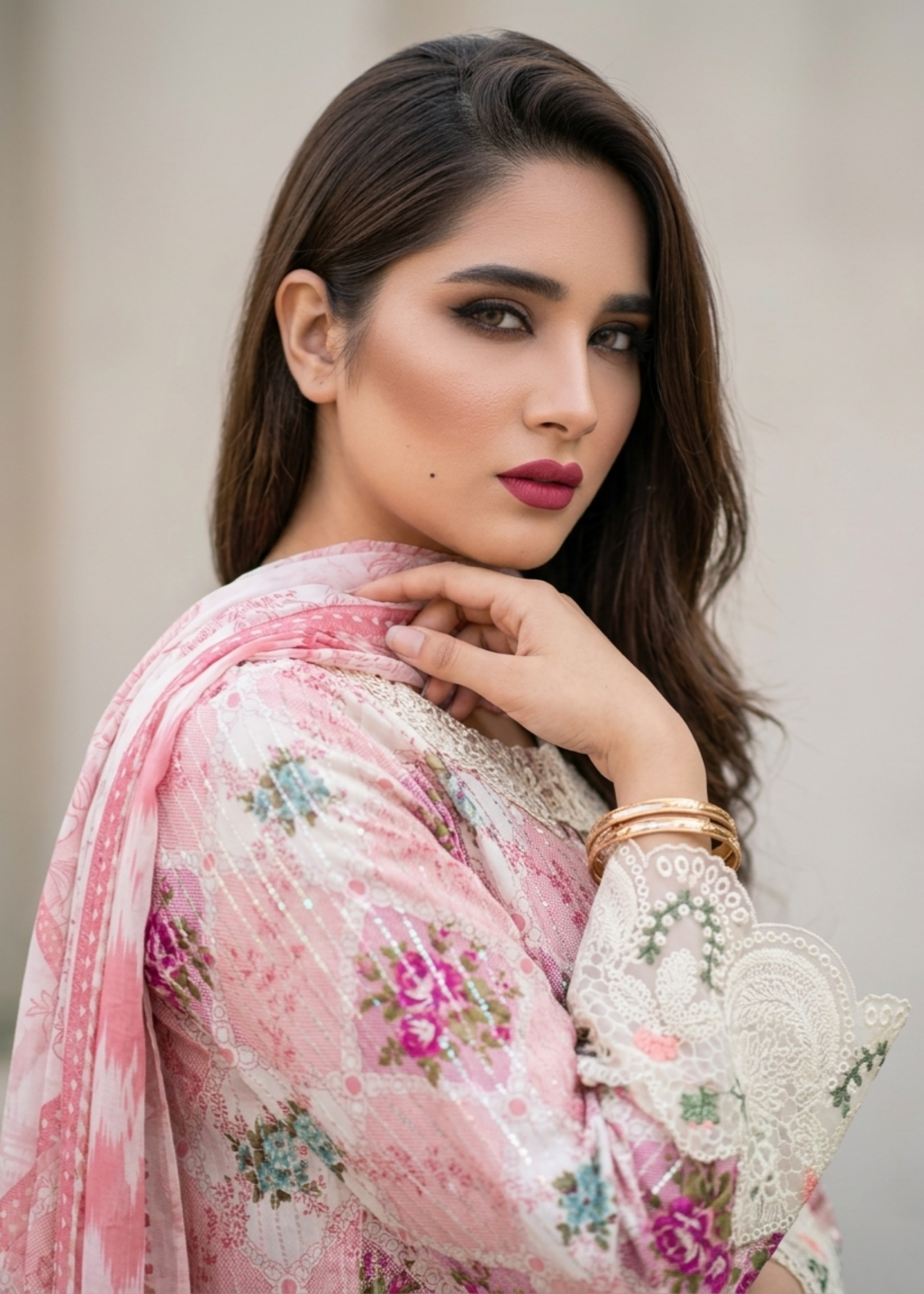 Pink Embroidered Lawn 3 Piece Dress Online in Sri Lanka India Australia