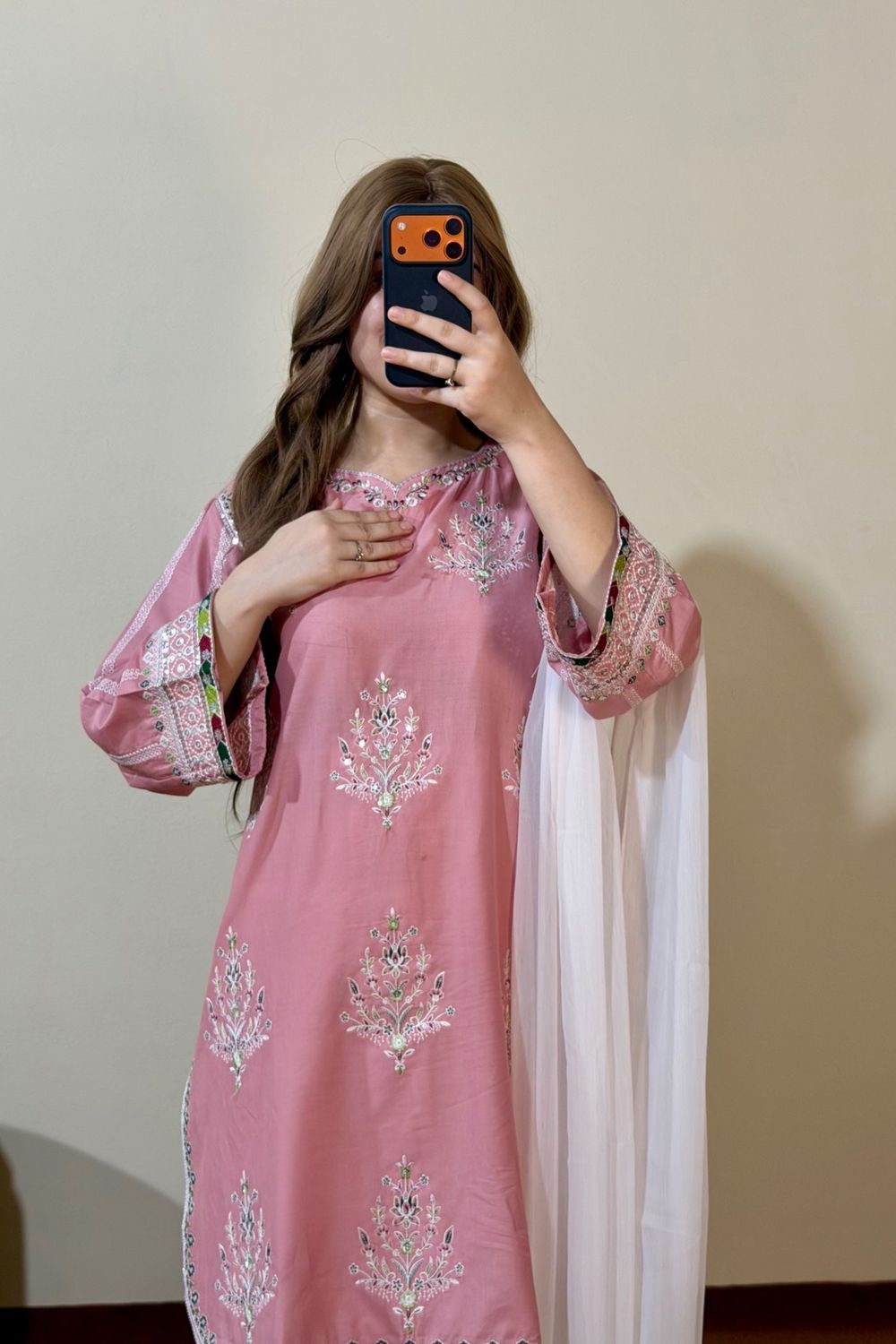 Pink Embroidered Lawn Farshi Shalwar Suit Online in Dubai UAE Abudhabi Ajman Sharjah