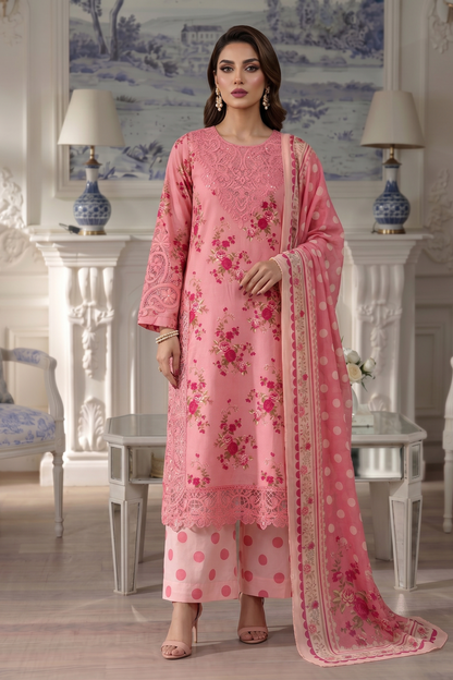 Pink Embroidered Lawn Festive Suit Online in Dubai UAE Abudhabi Ajman Sharjah