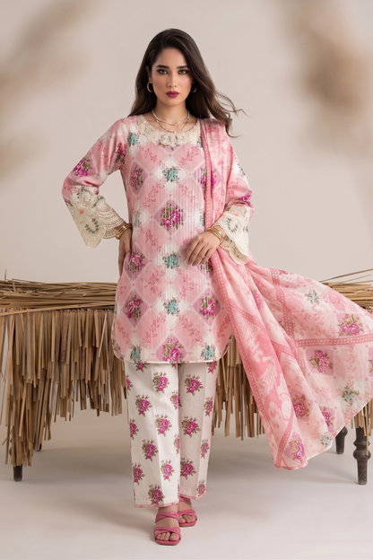 Pink Embroidered Lawn Festive Wear Suit Online in Dubai UAE Abudhabi Ajman Sharjah