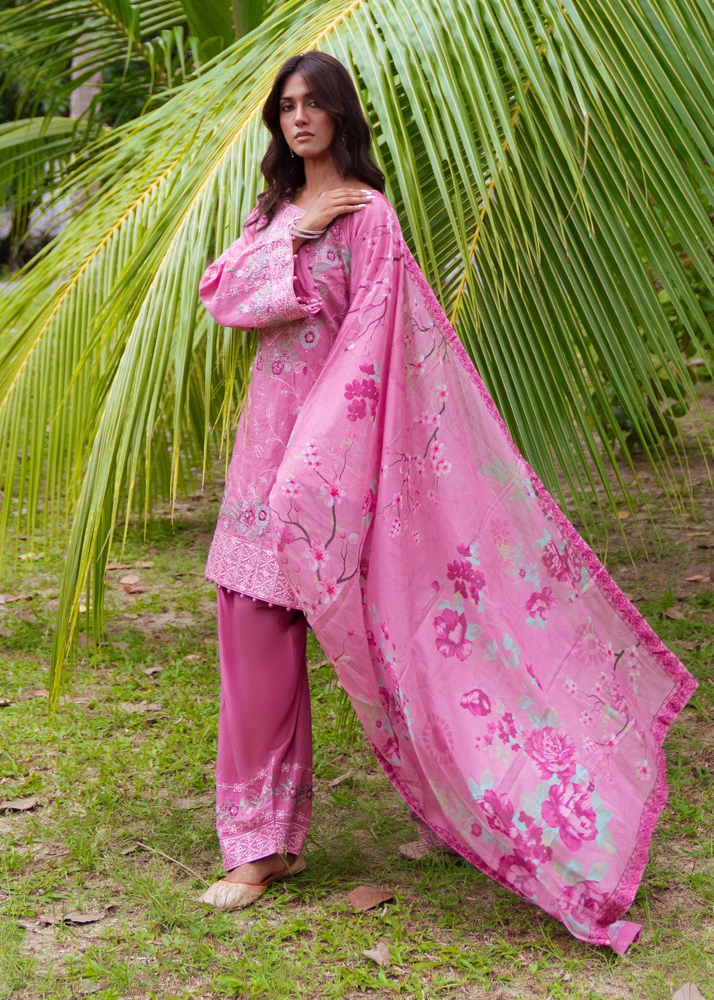 Pink Embroidered Lawn Festive Wear Suit Online in Sri Lanka India Australia