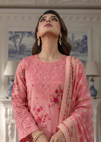 Pink Embroidered Lawn Kurta Trouser Online in Dubai DXB UAE Abudhabi Meena Bazaar