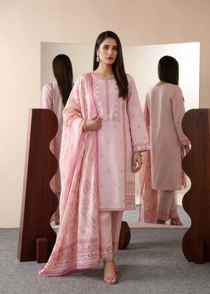 Pink Embroidered Lawn Kurta with Silk Dupatta Online in Sri Lanka India Australia