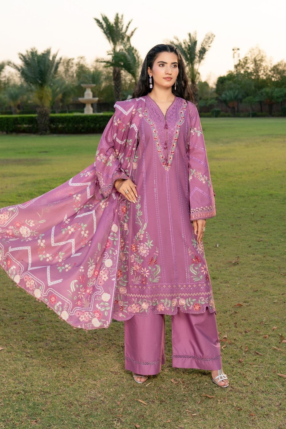 Pink Embroidered Lawn Pakistani Suit Online in Dubai UAE Abudhabi Ajman Sharjah