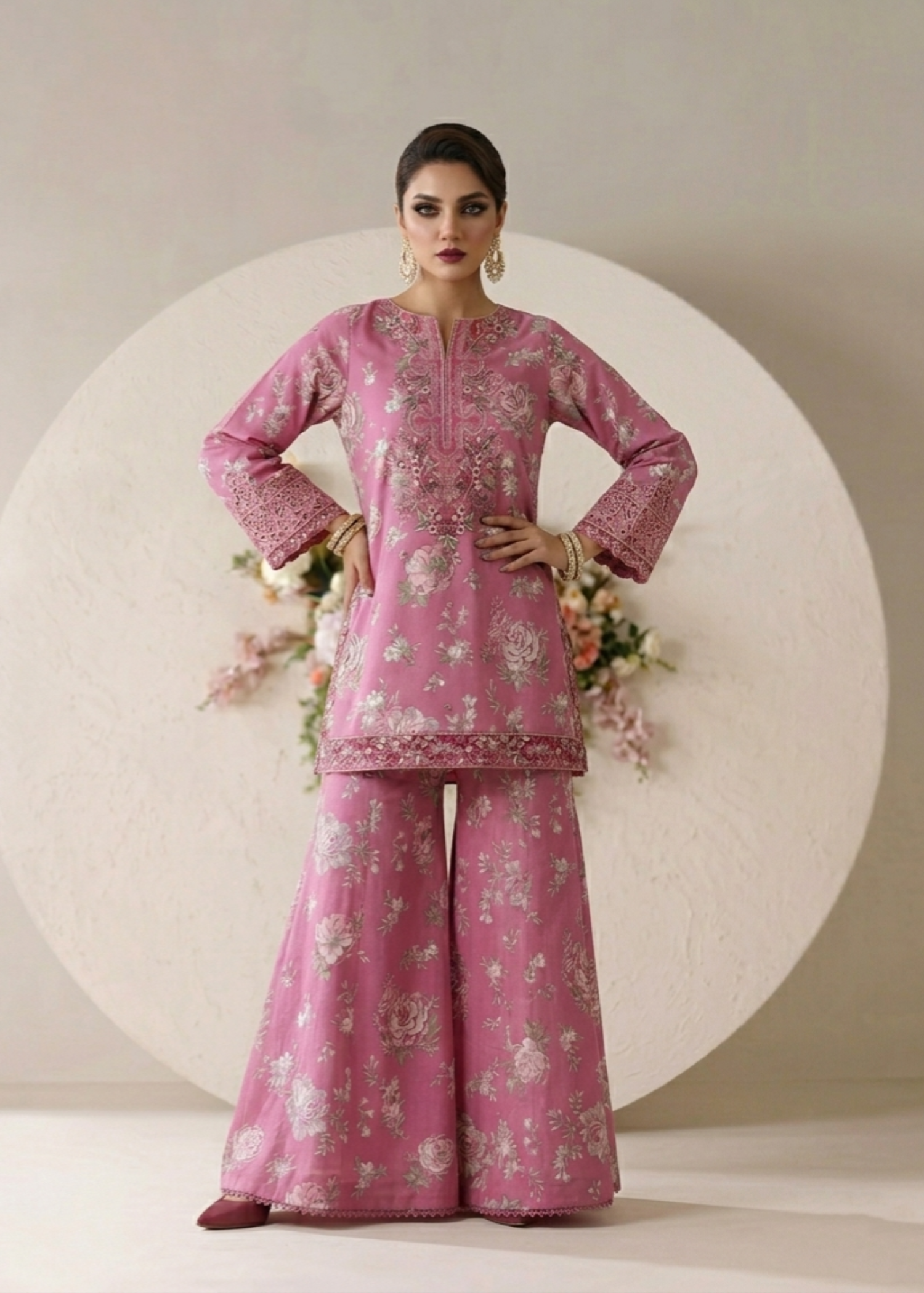 Pink Embroidered Lawn Party Wear Suit Online in Dubai DXB UAE Abudhabi Meena Bazaar