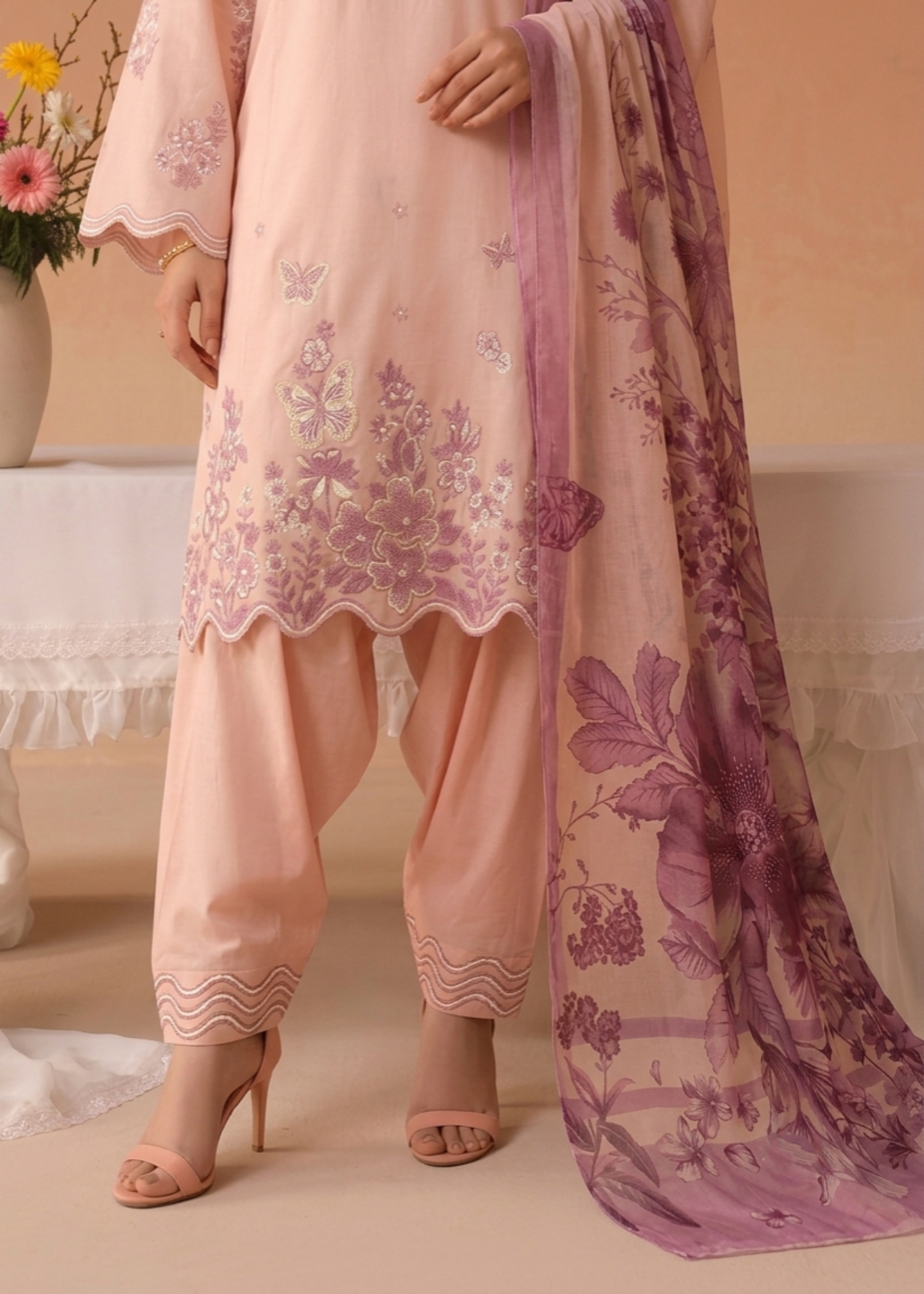 Pink Embroidered Lawn Party Wear Suit Online in Sri Lanka India Australia