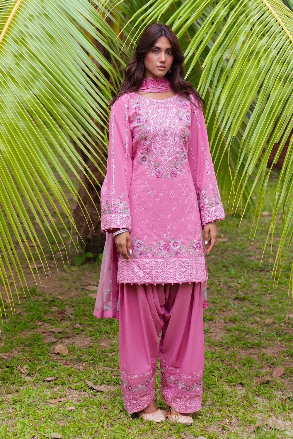 Pink Embroidered Lawn Salwar Suit Online in Dubai UAE Abudhabi Ajman Sharjah