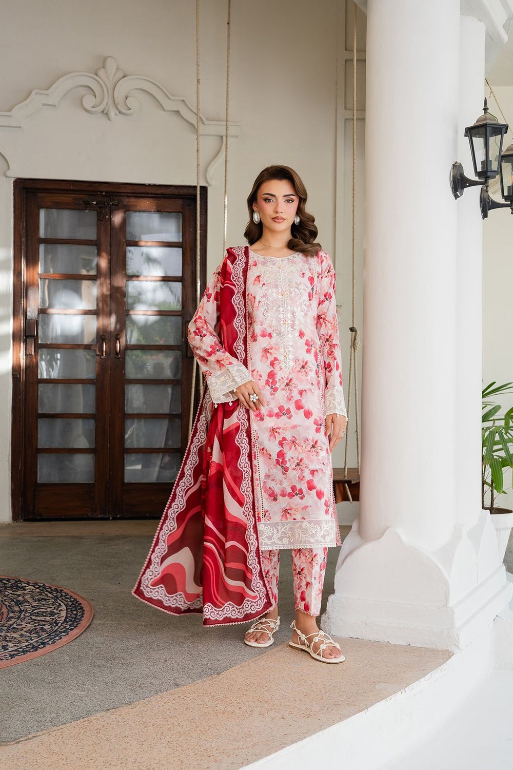 Pink Embroidered Lawn Salwar Suit Online in Dubai UAE Abudhabi Ajman Sharjah