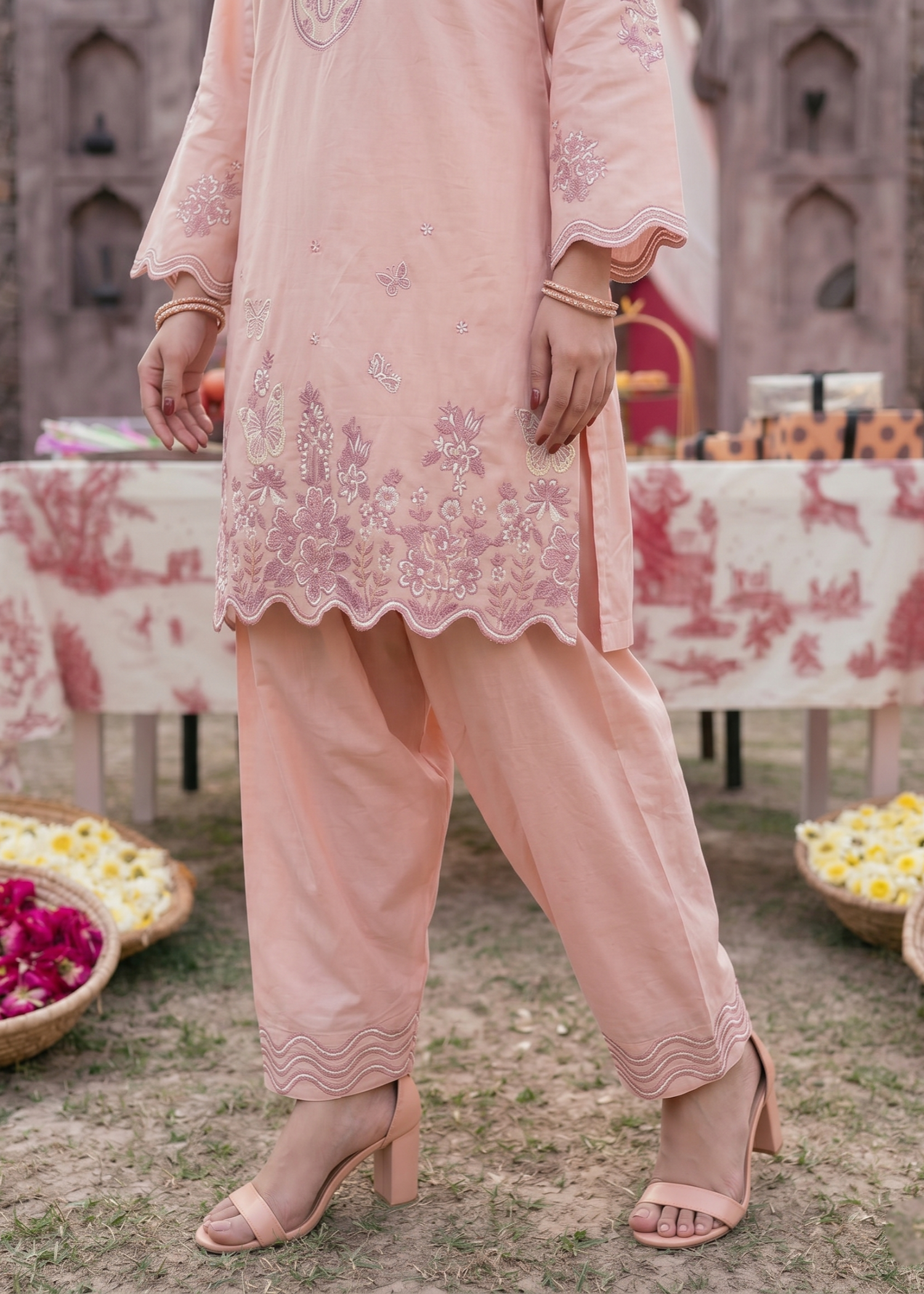 Pink Embroidered Lawn Straight Cut Suit Online in Sri Lanka India Australia