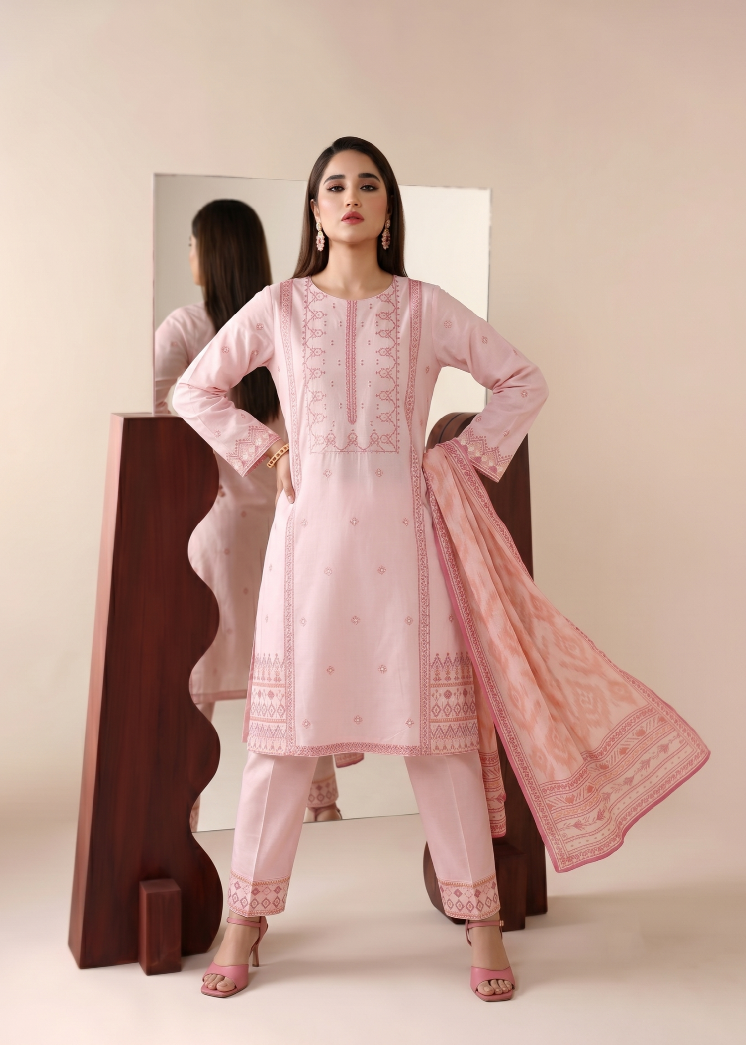 Pink Embroidered Lawn Straight Fit Suit Online in Dubai UAE Abudhabi Ajman Sharjah