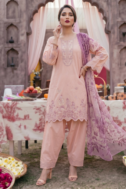 Pink Embroidered Lawn Straight Kurta Salwar Suit Online in Dubai UAE Abudhabi Ajman Sharjah