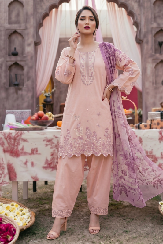 Pink Embroidered Lawn Straight Kurta Salwar Suit Online in Dubai UAE Abudhabi Ajman Sharjah