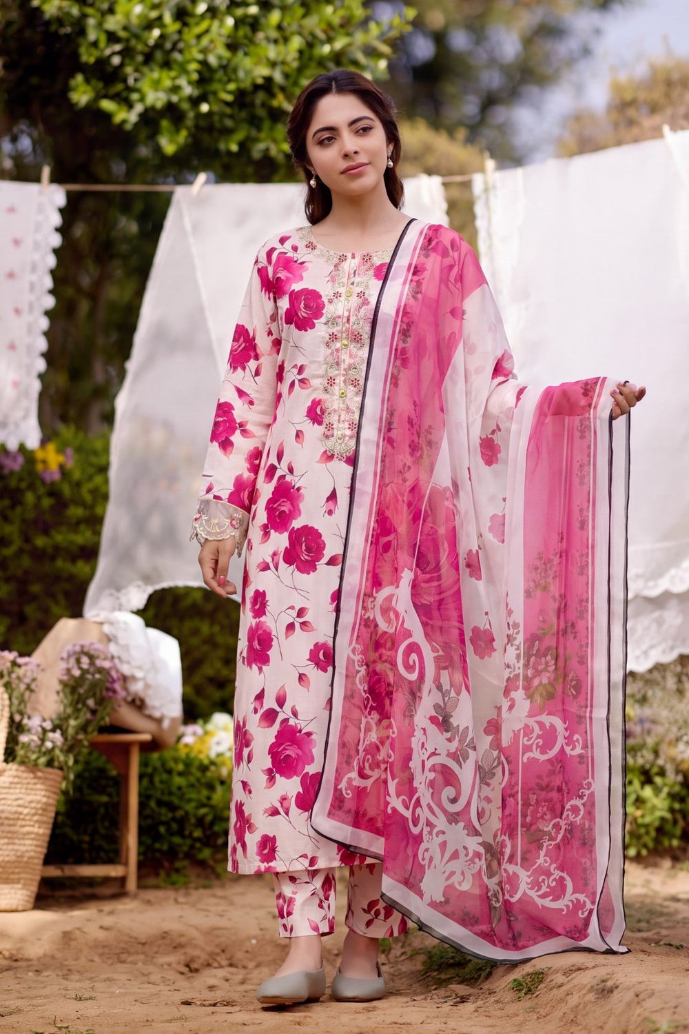 Pink Embroidered Lawn Suit Online in Dubai UAE Abudhabi Ajman Sharjah