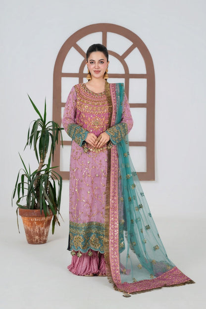 Pink Embroidered Net Sharara Gharara Online in Dubai UAE Abudhabi Ajman Sharjah