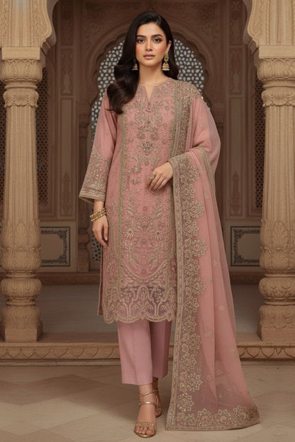 Pink Embroidered Organza Festive Salwar Suit Online in Dubai UAE Abudhabi Ajman Sharjah