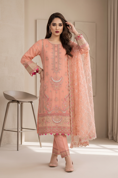Pink Embroidered Organza Festive Suit Online in Dubai UAE Abudhabi Ajman Sharjah