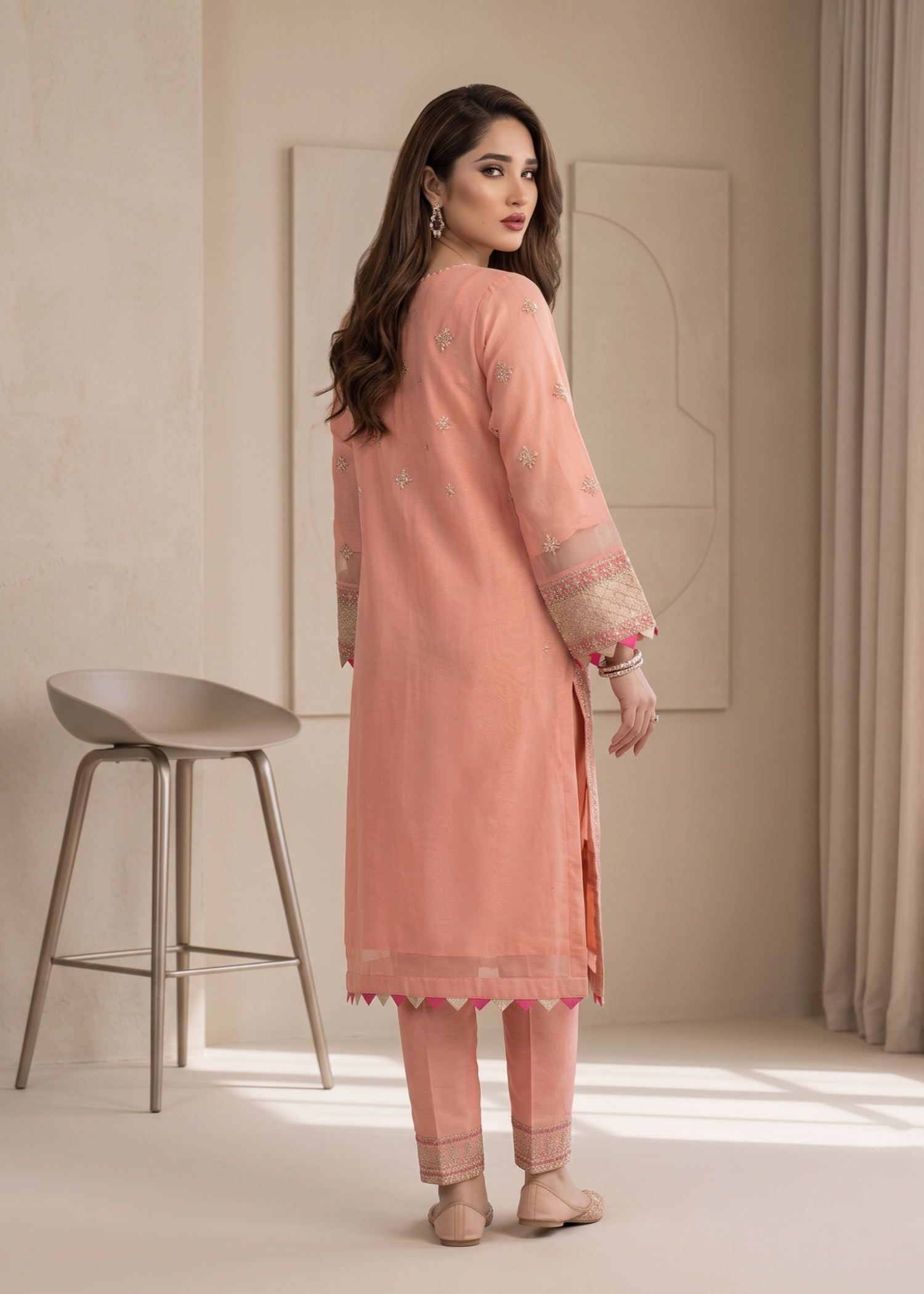Pink Embroidered Organza Festive Wear Online in Dubai DXB UAE Abudhabi Meena Bazaar