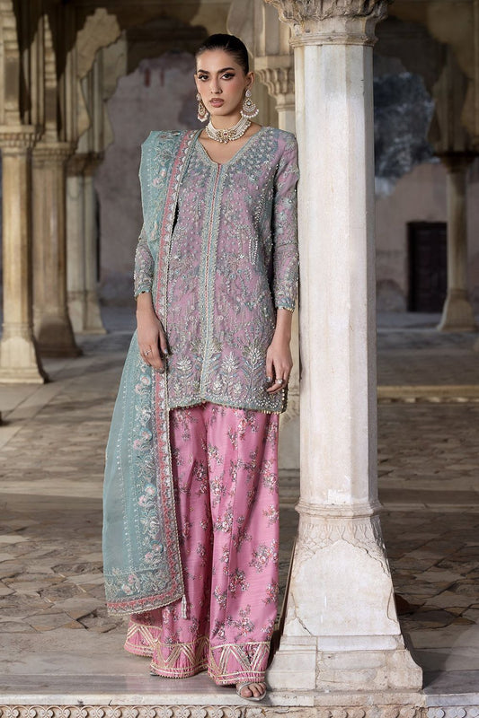 Pink Embroidered Organza Sharara Suit Online in Dubai UAE Abudhabi Ajman Sharjah
