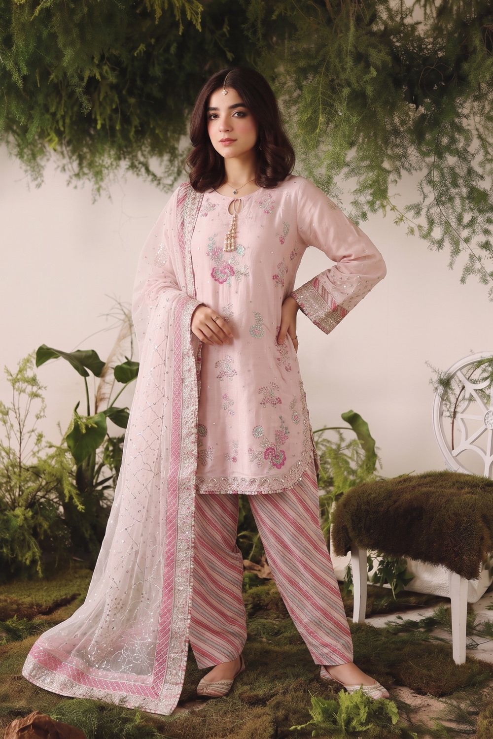 Pink Embroidered Raw Silk Salwar Suit Online in Dubai UAE Abudhabi Ajman Sharjah