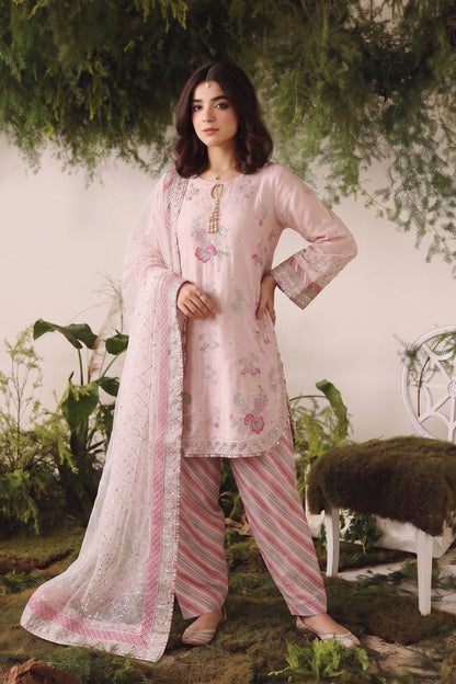 Pink Embroidered Raw Silk Salwar Suit Online in Dubai UAE Abudhabi Ajman Sharjah
