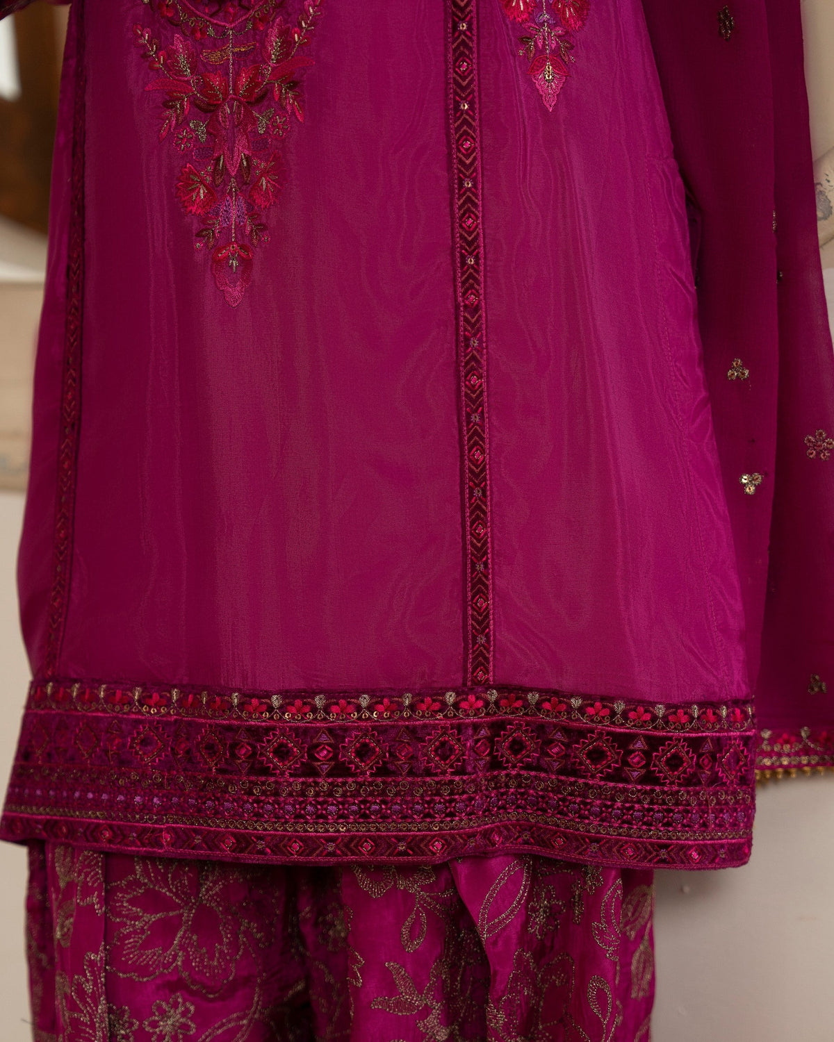 Pink Embroidered Tussar Silk Pakistani Clothes for Mehndi Online in Sri Lanka India Australia