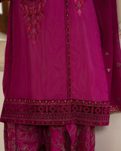 Pink Embroidered Tussar Silk Pakistani Clothes for Mehndi Online in Sri Lanka India Australia
