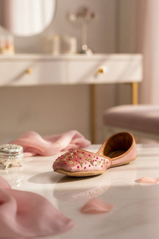 Pink Embroidered Velvet Khussa Online in Dubai UAE Abudhabi Ajman Sharjah