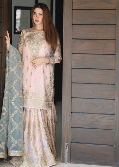 Pink Festive Chiffon Gharara Set Online in Sri Lanka India Australia