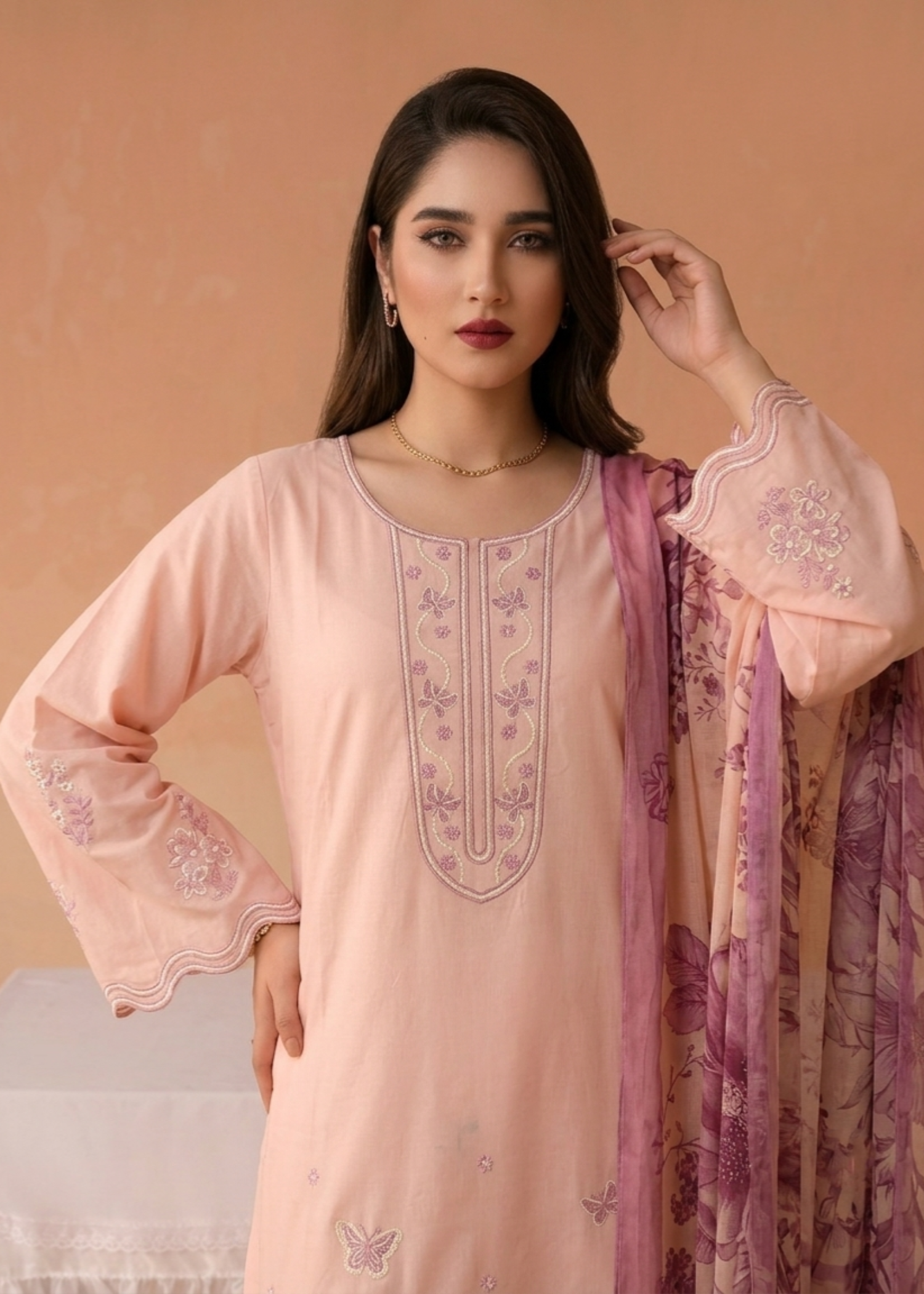 Pink Festive Wear Lawn Suit Online in Dubai UAE Abudhabi Ajman Sharjah