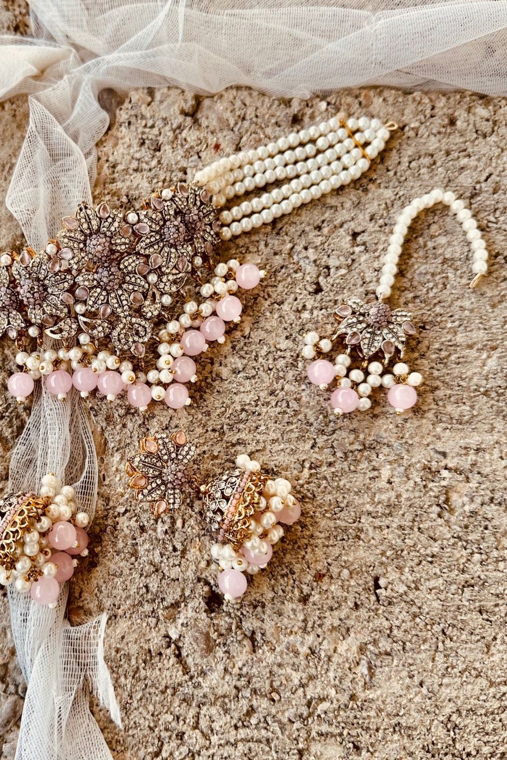 Pink Gold Plated Choker Necklace Set Online in Dubai UAE Abudhabi Ajman Sharjah