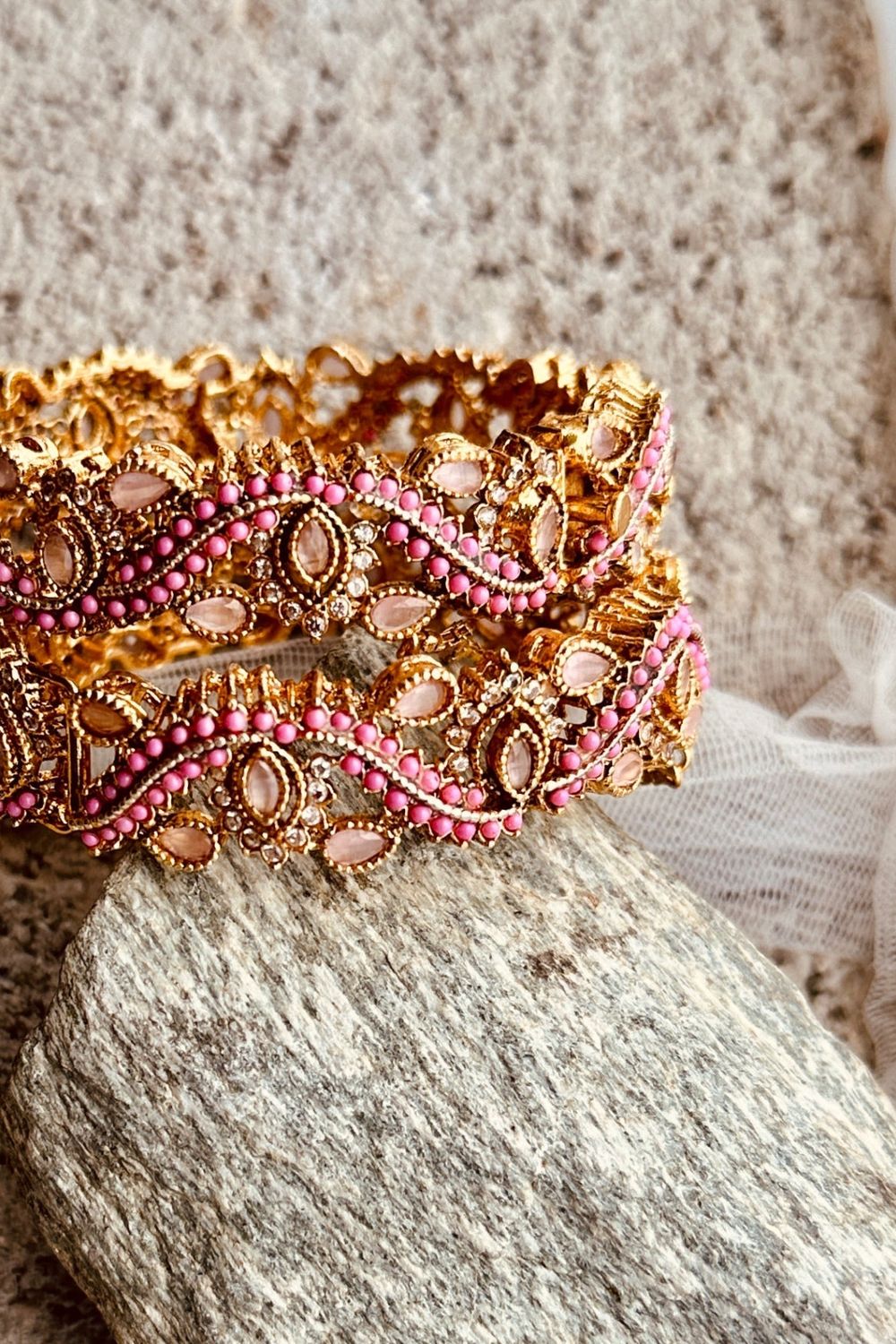 Pink Gold Plated Stone Bangles Online in Dubai UAE Abudhabi Ajman Sharjah