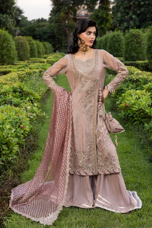 Pink Hand Embellished Organza Angrakha Sharara Online in Dubai UAE Abudhabi Ajman Sharjah