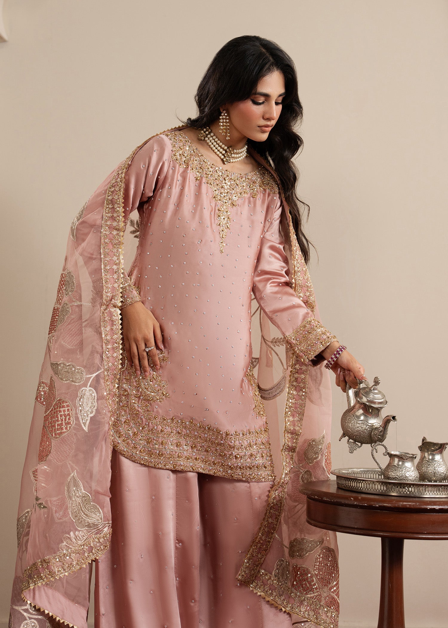 Pink Hand Embellished Organza Sharara Outfit Online in UK USA Canada