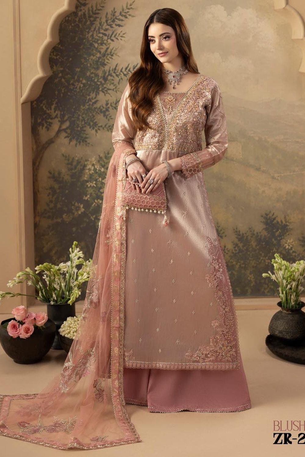 Pink Hand Embellished Silk Sharara Suit Online in Dubai UAE Abudhabi Ajman Sharjah