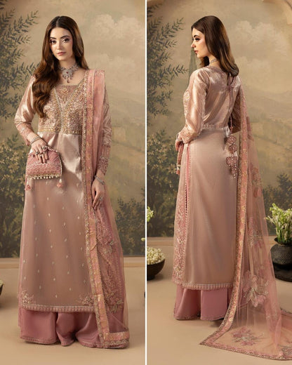 Pink Hand Embroidered Silk Sharara Set Online in KSA Riyadh Saudi Arabia Oman Bahrain Qatar