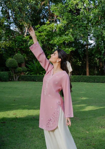 Pink Khaddar Embroidered Kurta Set Online in Sri Lanka India Australia