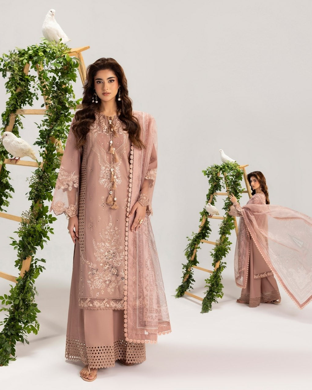 Pink Khadi Net Dupatta Lawn Suit Online in UK USA Canada