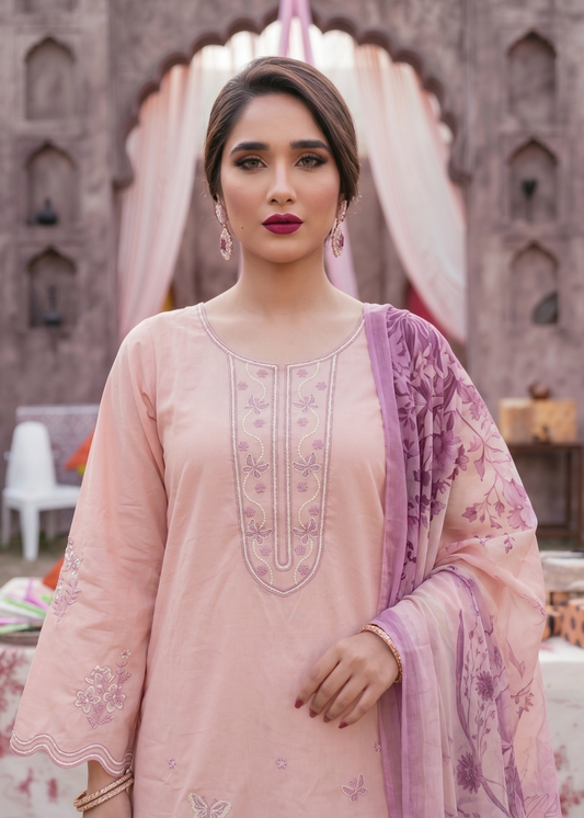 Pink Lawn Embroidered 3 Piece Suit Online in Dubai DXB UAE Abudhabi Meena Bazaar