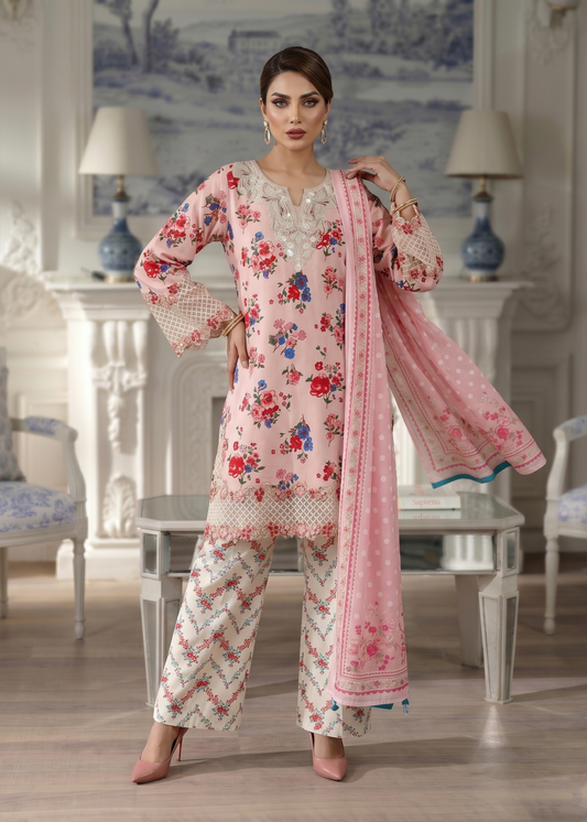 Pink Lawn Embroidered Dress Material Online in Sri Lanka India Australia