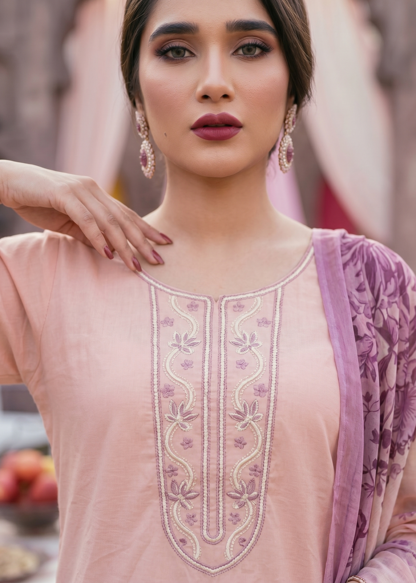 Pink Lawn Embroidered Festive Suit Online in Dubai DXB UAE Abudhabi Meena Bazaar