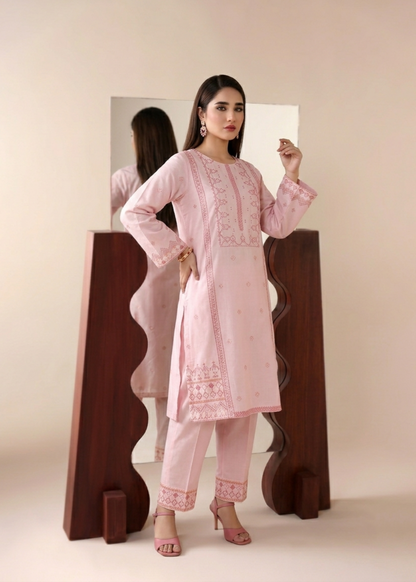 Pink Lawn Embroidered Straight Trouser Suit Online in Dubai UAE Abudhabi Ajman Sharjah