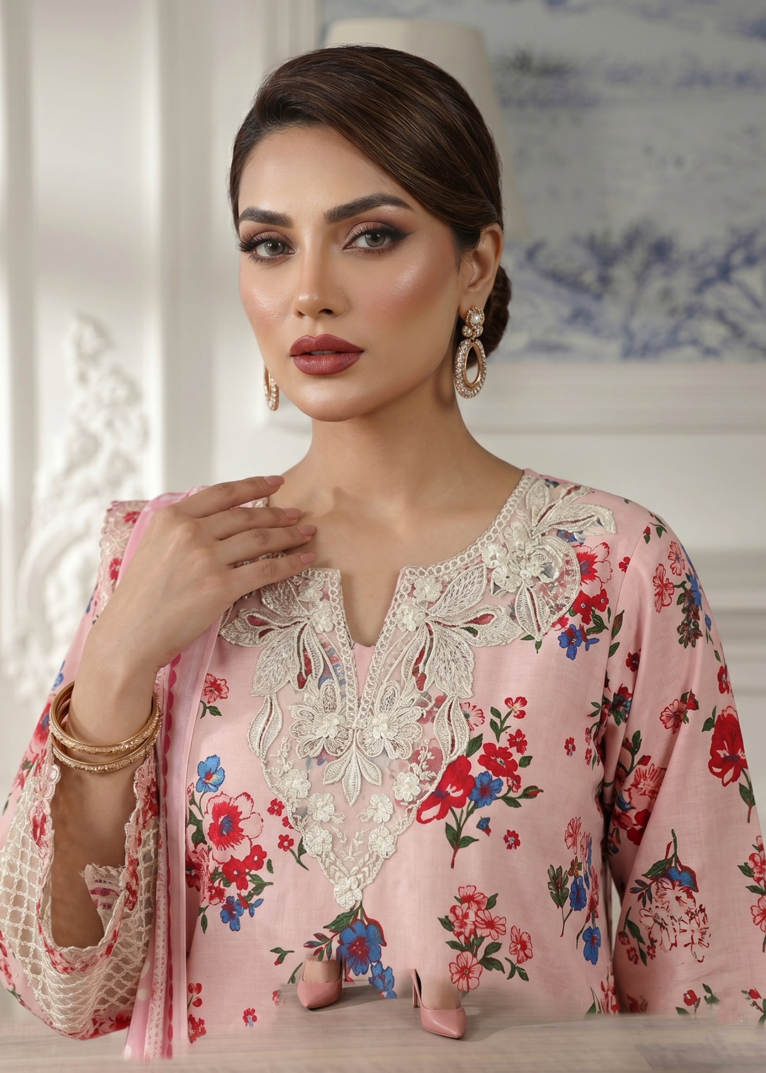 Pink Lawn Embroidered Three Piece Dress Material Online in Sri Lanka India Australia