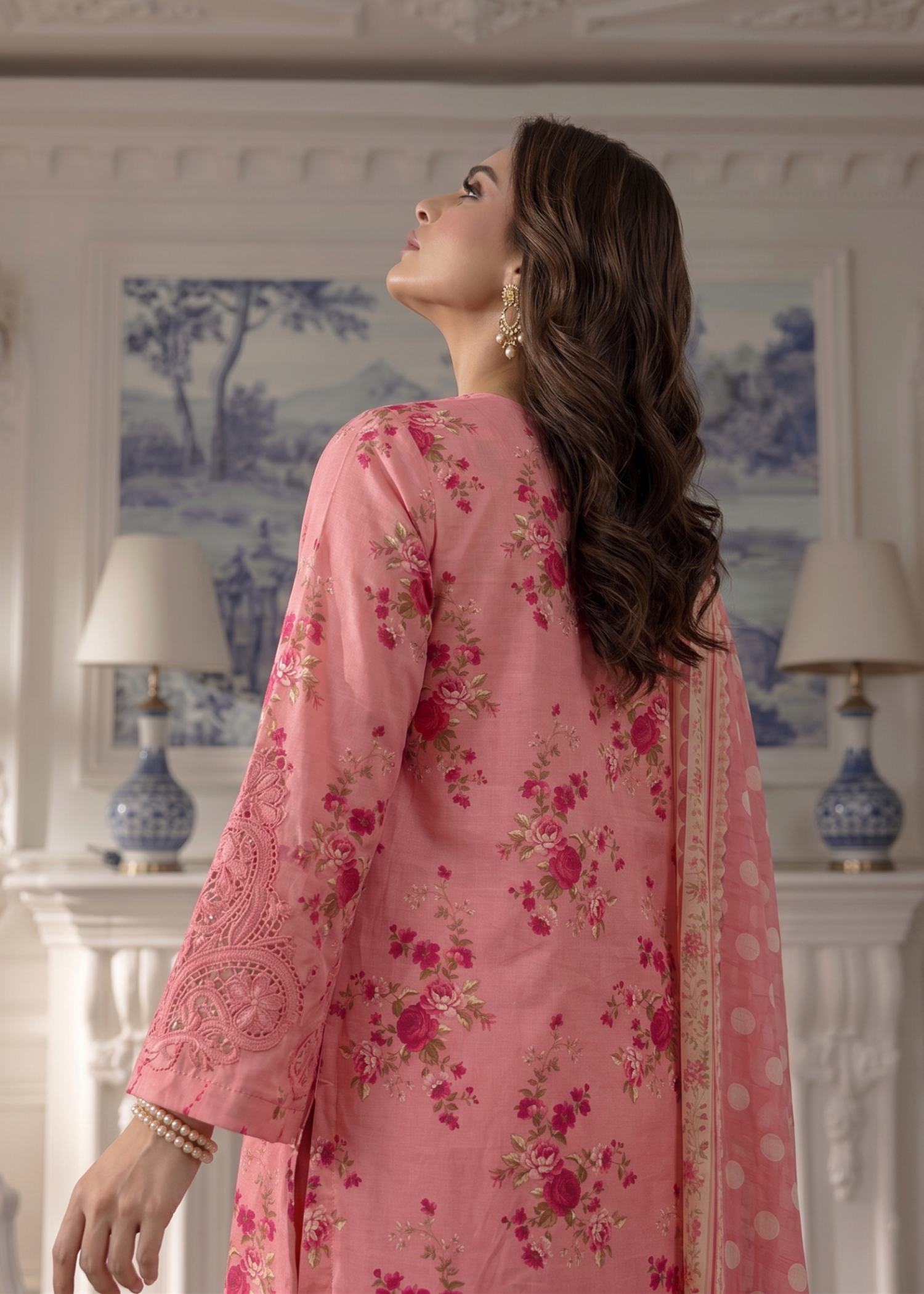 Pink Lawn Embroidered Three Piece Suit Online in Dubai UAE Abudhabi Ajman Sharjah
